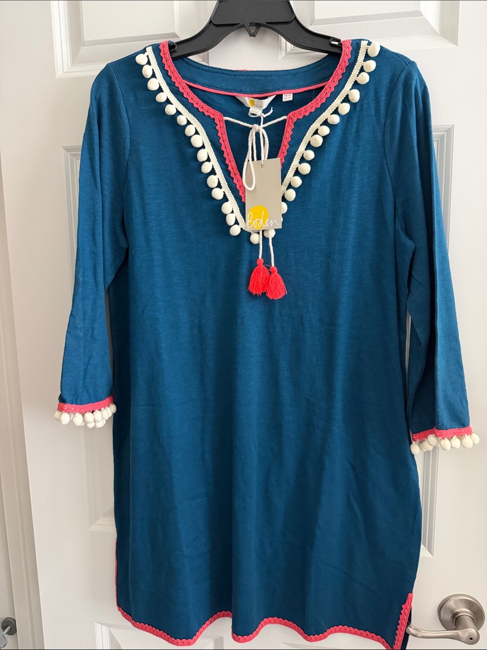 Boden 💯% Cotton Blue & Coral Swim Coverup with Lace Trim